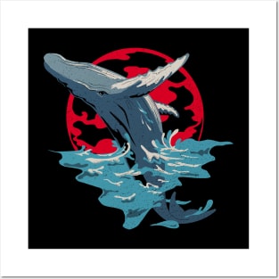 Whale Art - Humpback Whale Breaching Anime Style Posters and Art